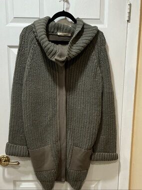 Balenciaga Olive Green Hooded Knit Cardigan